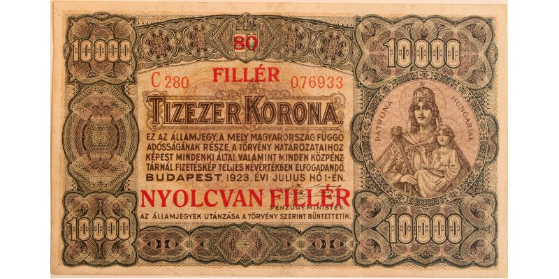 10000 korona 80 fillér 1923 R!